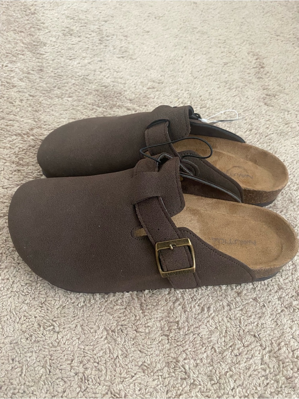 Nautica Men’s Brown Slip-On Clog with Buckle Accent